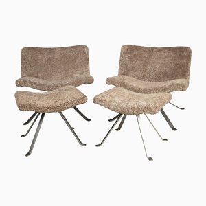 20th Century Italian Sheepskin Swivel Chairs from Tonon, Set of 2