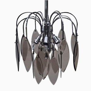 Italienische Hängelampe aus Chrom & Rauchglas von Veca Fontana Arte, Italien, 1970er