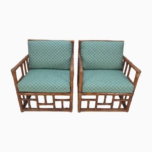 Italian Bamboo Lounge Chairs With Hermès Upholstery, 1970s, Set of 2