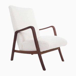 Teak Easy Chair in Off White Boucle