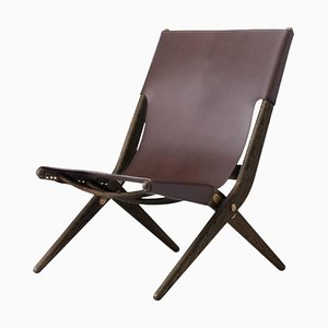 Brown Stained Oak and Brown Leather Saxe Chair from by Lassen