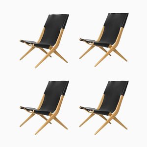 Natürliche Saxe Stühle aus geölter Eiche und schwarzem Leder von by Lassen, 4er Set