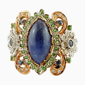 14K Ring aus Weiß- und Roségold mit Diamanten und Blauen Saphiren