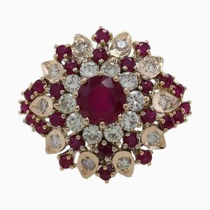 Gold Ring with Diamond and Ruby