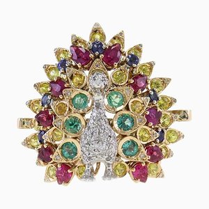 Gold Peacock Ring with Gemstone