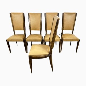 Art Deco Chairs in Beech Painted in Macassar, Set of 8