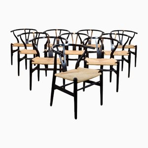 Black Frame CH24 Wishbone Chairs by Hans J. Wegner for Carl Hansen & Son, 1960s, Set of 10