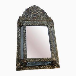 Early 20th Century Repousse Brass Adjustable Decorative Mirror with Ornate Frame