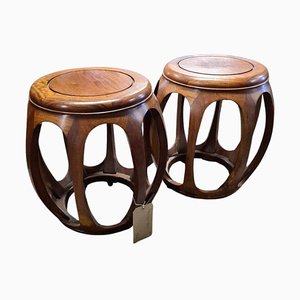 Vintage Chinese Huali Rosewood Stools / Side Tables, Set of 2