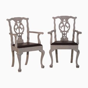 Armchairs with Leather Seats, Set of 2