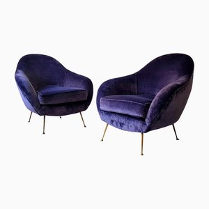 Mid-Century Italian Lounge Chairs in Velvet with Spider Legs, Set of 2