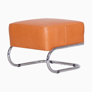Modernist Tubular Stool in Orange Leather and Chrome-Plated Steel by Slezák, 1930s