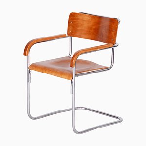 Czech Bauhaus Armchair in Beech and Chrome-Plated Steel by Mücke and Melder, 1930s