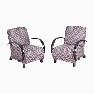 Set of Vintage Art Deco Grey Lounge Chairs in Beech and Black Lacquer, 1930s