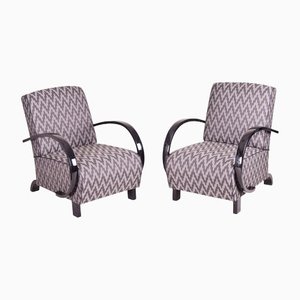 Vintage Art Deco Grey Lounge Chairs in Beech and Black Lacquer, 1930s, Set of 2