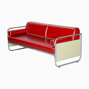Czechian Bauhaus Sofa in Leather and Chrome from Vichr & Spol, 1930s