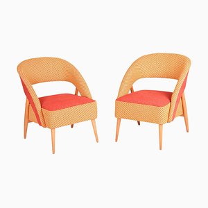 Sillas checas Mid-Century en rojo y naranja, años 40. Juego de 2