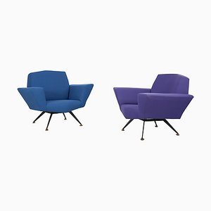 Italian Lounge Chairs in Blue and Violet by Lenzi for Studio Tecnico, 1950s, Set of 2