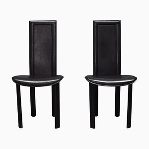 Black Leather Elena B Chairs from Quia, Italy, 1970-1980, Set of 2