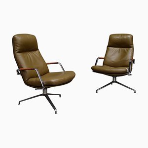 Leather FK86 Swivel Lounge Chairs by Fabricius and Kastholm for Kill International, Set of 2
