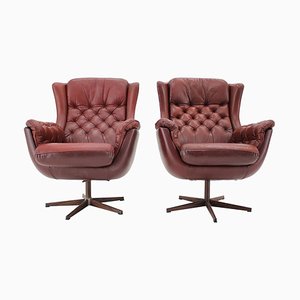 Scandinavian Leather Armchairs / Lounge Chairs from Peem, Finland, 1970s, Set of 2