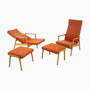 Adjustable Armchairs with Footstools from Thon, 1970, Set of 4