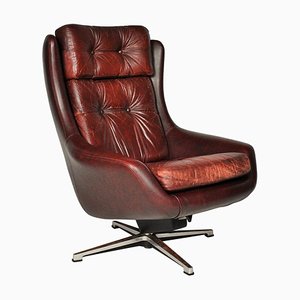 Mid-Century Swivel Leather Armchair from Peem, Finland, 1970s