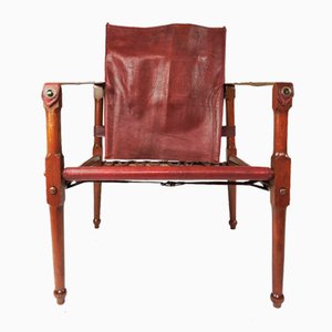Maroon Leather & Wood Safari Chair, 1930s