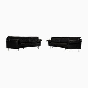 Schwarzes Ledersofa Set von Artanova, 2er Set