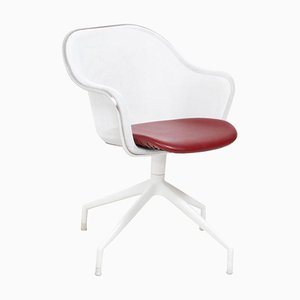 White and Red Leather Luta Swivel Chair by Antonio Citterio for B&B Italia