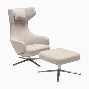 Silla Grand Repos de tela en crema y otomana de Antonio Citterio para Vitra. Juego de 2