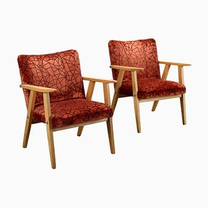 Fauteuils en Hêtre et Velours Mousse, Set de 2