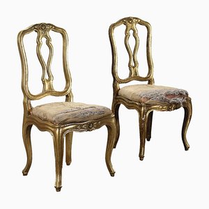 20th Century Padded Gilded Wood Chairs, Italy, Set of 2