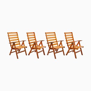 Solid Pine Slat Folding Outdoor Chairs, 1950s, Set of 4