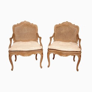 Louis XV Style Cane Armchairs in Cream Lacquered Wood, 1880s
