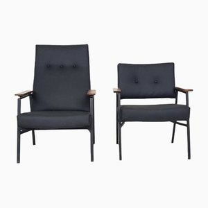 Dutch Black Leatherette Lounge Chair by Avanti, 1960s, Set of 2