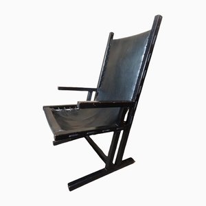 Dutch Ebonised Wood & Black Leather Slingback Lounge Chair in the Style of Rietveld