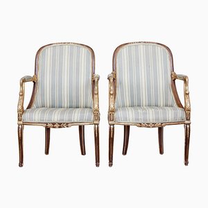 Fauteuils en Noyer et Doré, France, 19ème Siècle, Set de 2