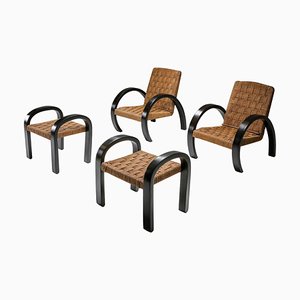 Rustic Modern Armchairs with Ottoman, Set of 4