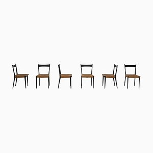 Cane and Black Lacquer Dining Chairs by Alfred Hendrickx for Belform, Set of 6