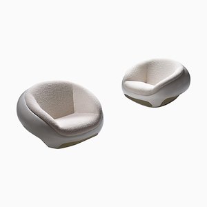 Sculptural Fiberglass Lounge Chairs in Boucle by Mario Sabot, Set of 2