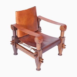 Brazilian Mid-Century Modern Brutalist Armchair in Cognac Leather