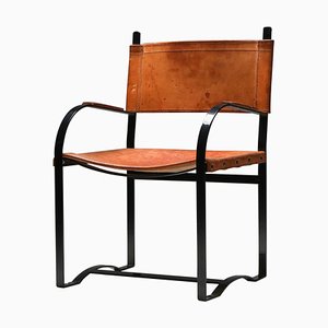 Sedia rustica moderna in pelle color cognac