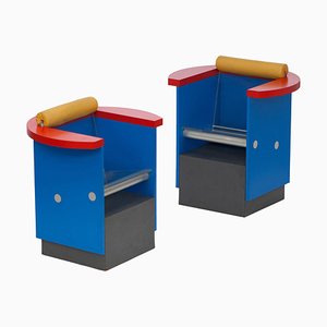Postmodern Blue, Red and Yellow Chairs by Alessandro Mendini, Set of 2