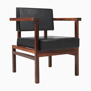 Executive Chair in Black Leather and Rosewood by Wim Den Boon