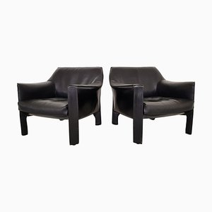 Black Leather CAB 415 Lounge Chairs by Mario Bellini for Cassina, 1980s, Set of 2