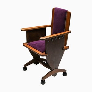 Fauteuil d'École d'Amsterdam avec Velours Violet