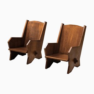 Italian Armchairs in Stained Beech, 1940s, Set of 2