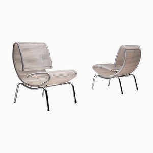 Post-Modern Easy Chairs in Chrome and Plastic Wire, Set of 2