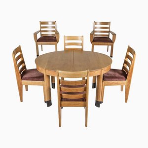 Rationalist Oval Dining Set in Oak by Axel Einar Hjorth, Holland, 1920s, Set of 5